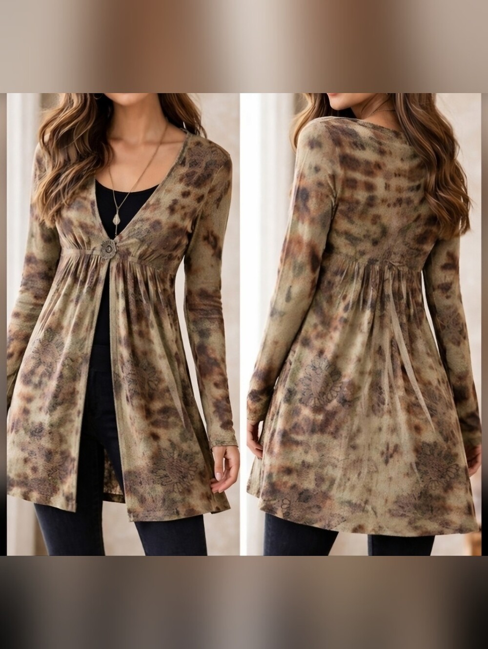 Boho Tie Dye Empire Waist Tunic Cardigan Top Small Festival Cottagecore